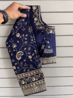 Navy Blue Long Sleeves Bridal Blouse – Heavy Embroidery - Image 3