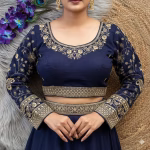 Navy Blue Long Sleeves Bridal Blouse – Heavy Embroidery - Image 2