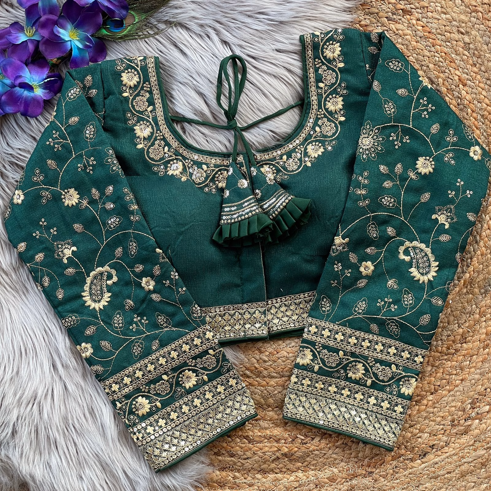 Bottle-Green-Blouse.avif Bottle Green Long Sleeves Bridal Blouse – Heavy Embroidery - Image 1