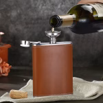 Hip Flask Set 8 Oz | Brown Leather Flask with Shots - Image 5