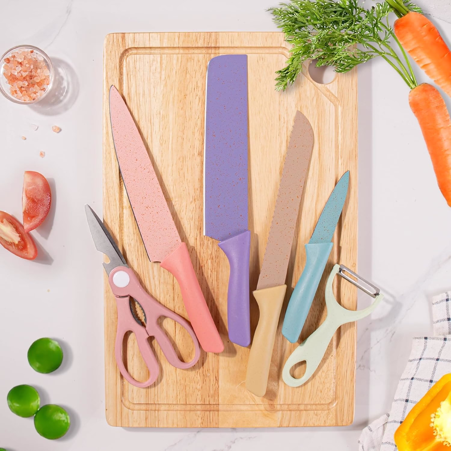 Knife-Set-1.avif Colorful Kitchen Knife Set 6 PCS with Non-Stick Blades - Image 1