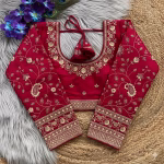 Maroon 22 Inch Long Sleeves Bridal Blouse – Heavy Embroidery - Image 4