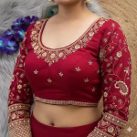 Maroon 22 Inch Long Sleeves Bridal Blouse – Heavy Embroidery - Image 3