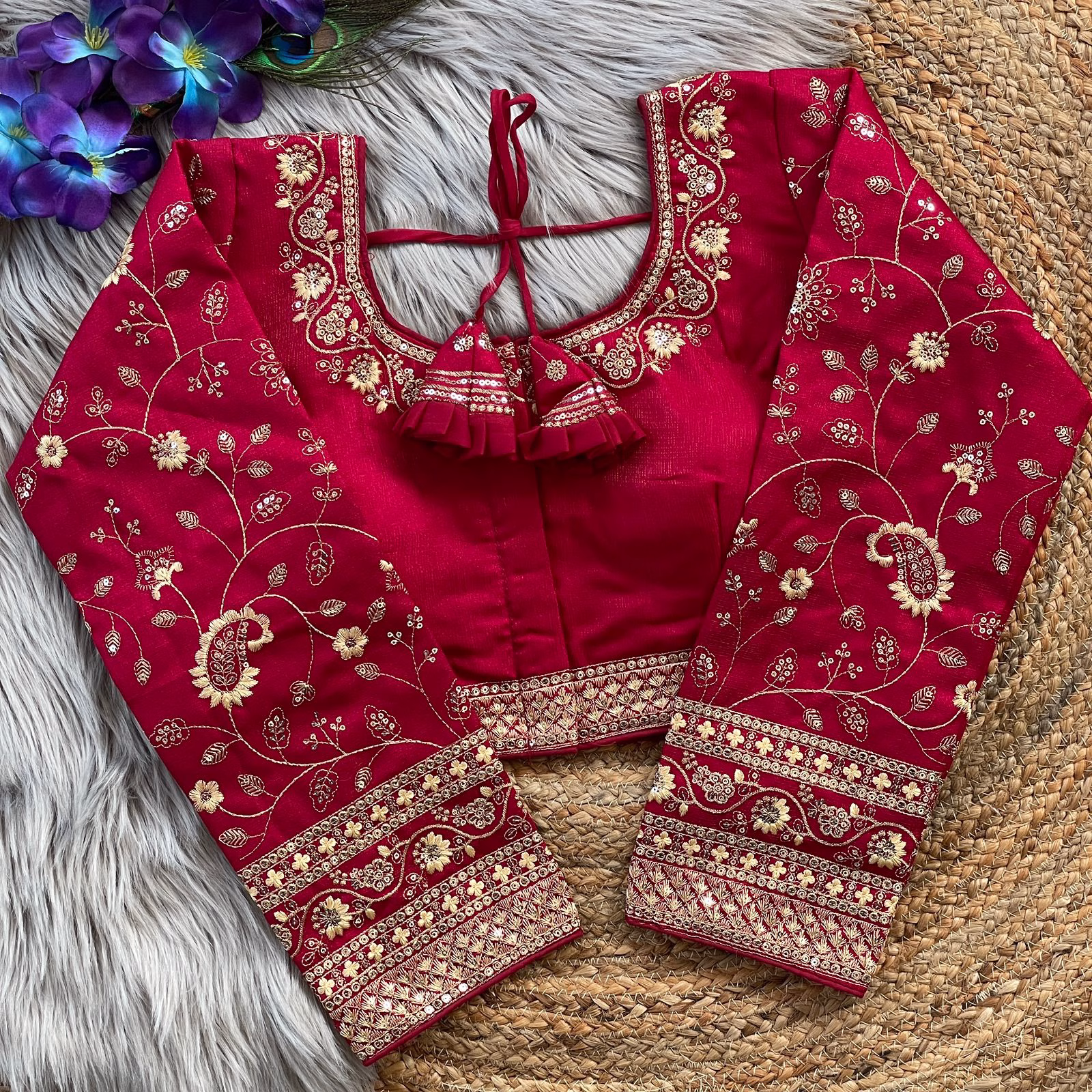 Maroon-Bridal-Blouse2.avif Maroon 22 Inch Long Sleeves Bridal Blouse – Heavy Embroidery - Image 1