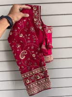 Maroon 22 Inch Long Sleeves Bridal Blouse – Heavy Embroidery - Image 2