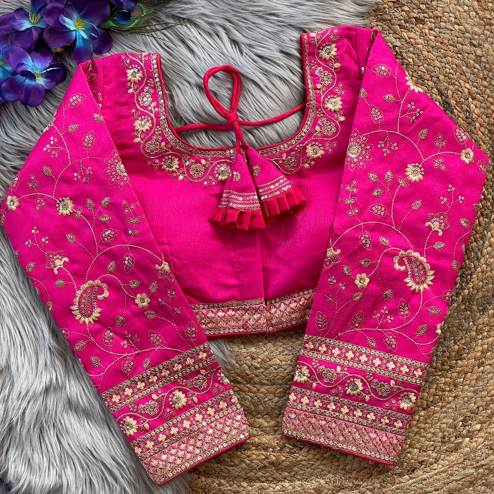 Pink-Bridal-Blouse.avif Pink 22 Inch Long Sleeves Bridal Blouse – Heavy Embroidery - Image 1