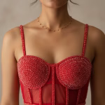 Red Premium Pearl Blouse – Designer Hand Work Wear