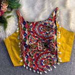 Navratri Blouse, Spaghetti Style with Real Shell&Lace Yellow