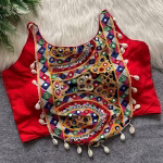 Navratri Blouse, Spaghetti Style with Real Shell & Lace Red
