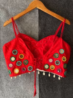 Beautiful Navratri Blouse – Spaghetti Style with Mirror Red - Image 2