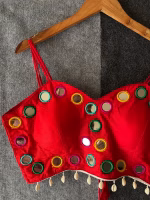 Beautiful Navratri Blouse – Spaghetti Style with Mirror Red - Image 3
