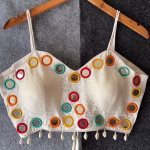Beautiful Navratri Blouse – Spaghetti Style with Mirror White