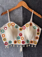 Beautiful Navratri Blouse – Spaghetti Style with Mirror White
