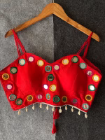 Beautiful Navratri Blouse – Spaghetti Style with Mirror Red