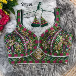 Traditional Multi Mirror Work Blouse – Green Size 40