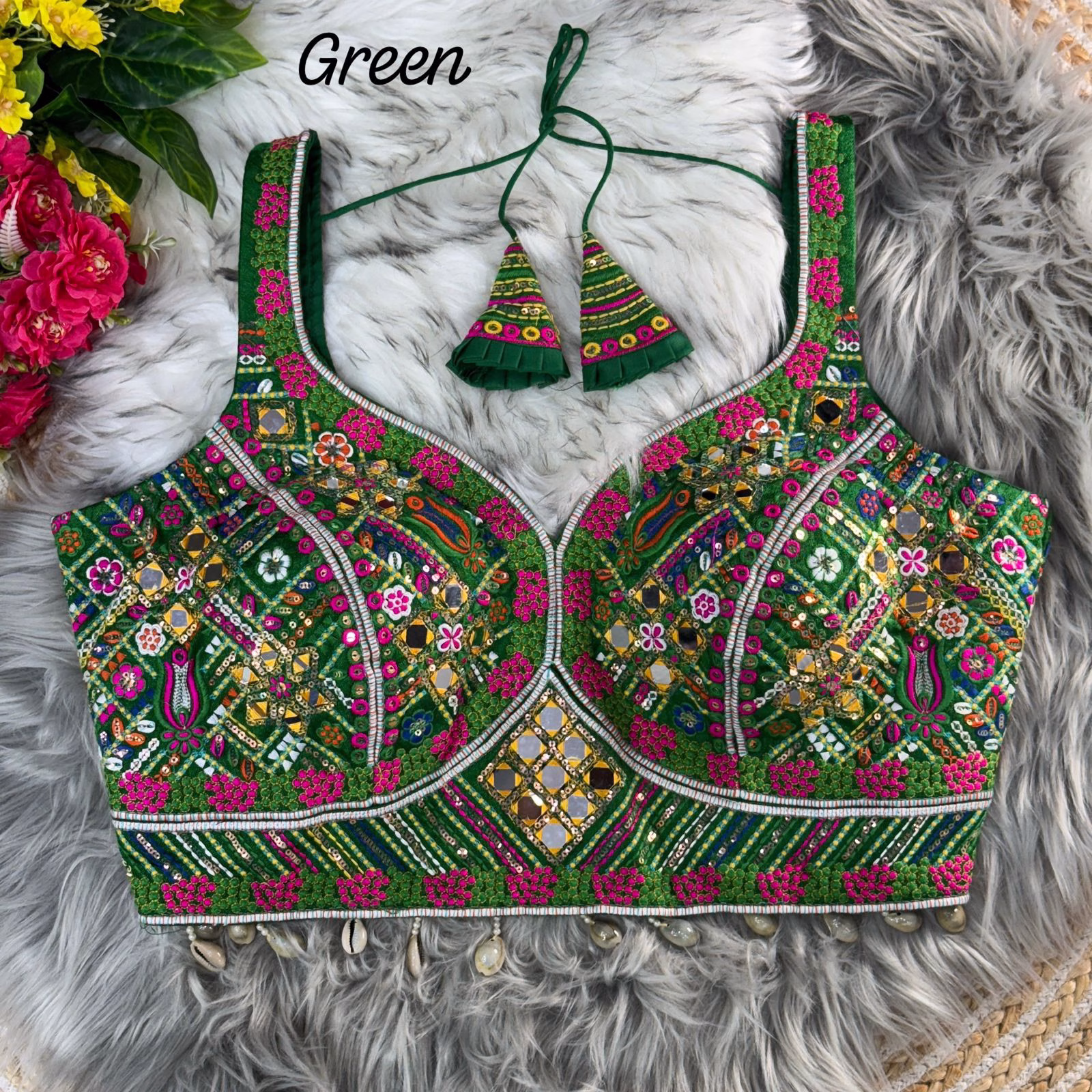 WhatsApp-Image-2025-09-25-at-10.09.51-AM.avif Traditional Multi Mirror Work Blouse – Green Size 40 - Image 1