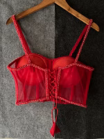 Red Premium Pearl Blouse – Designer Hand Work Wear - Image 4