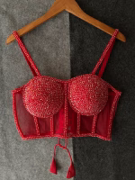 Red Premium Pearl Blouse – Designer Hand Work Wear - Image 3