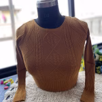 Brown Trendy Winter Blouse for Women - Warm Woolen Knit Top