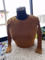 Brown Trendy Winter Blouse for Women - Warm Woolen Knit Top