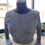 Grey Trendy Winter Blouse for Women - Warm Woolen Knit Top