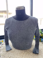 Grey Trendy Winter Blouse for Women - Warm Woolen Knit Top