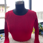 Red Trendy Winter Blouse for Women - Warm Woolen Knit Top