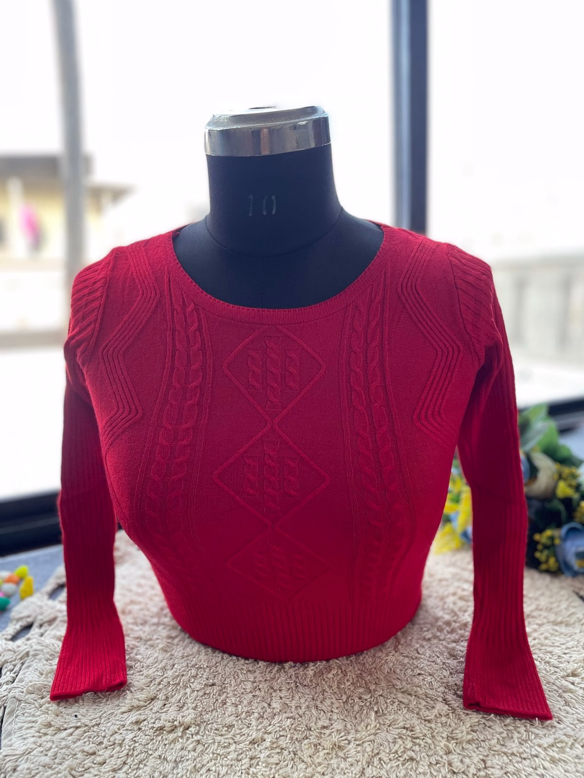 WhatsApp-Image-2025-11-20-at-2.57.40-PM.avif Red Trendy Winter Blouse for Women - Warm Woolen Knit Top - Image 1