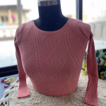 Baby Pink Trendy Winter Blouse for Women - Warm Woolen Knit Top