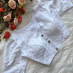 Pure Cotton Hakoba Blouse with Puff Sleeves - White