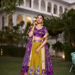 Tussar Silk Lehenga Choli with Floral Dupatta - Purple