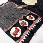 Designer Satin Printed Saree with Ajrakh Blouse