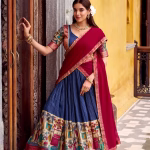 Tusser Silk Floral Print Lehenga Choli with Dupatta - Red
