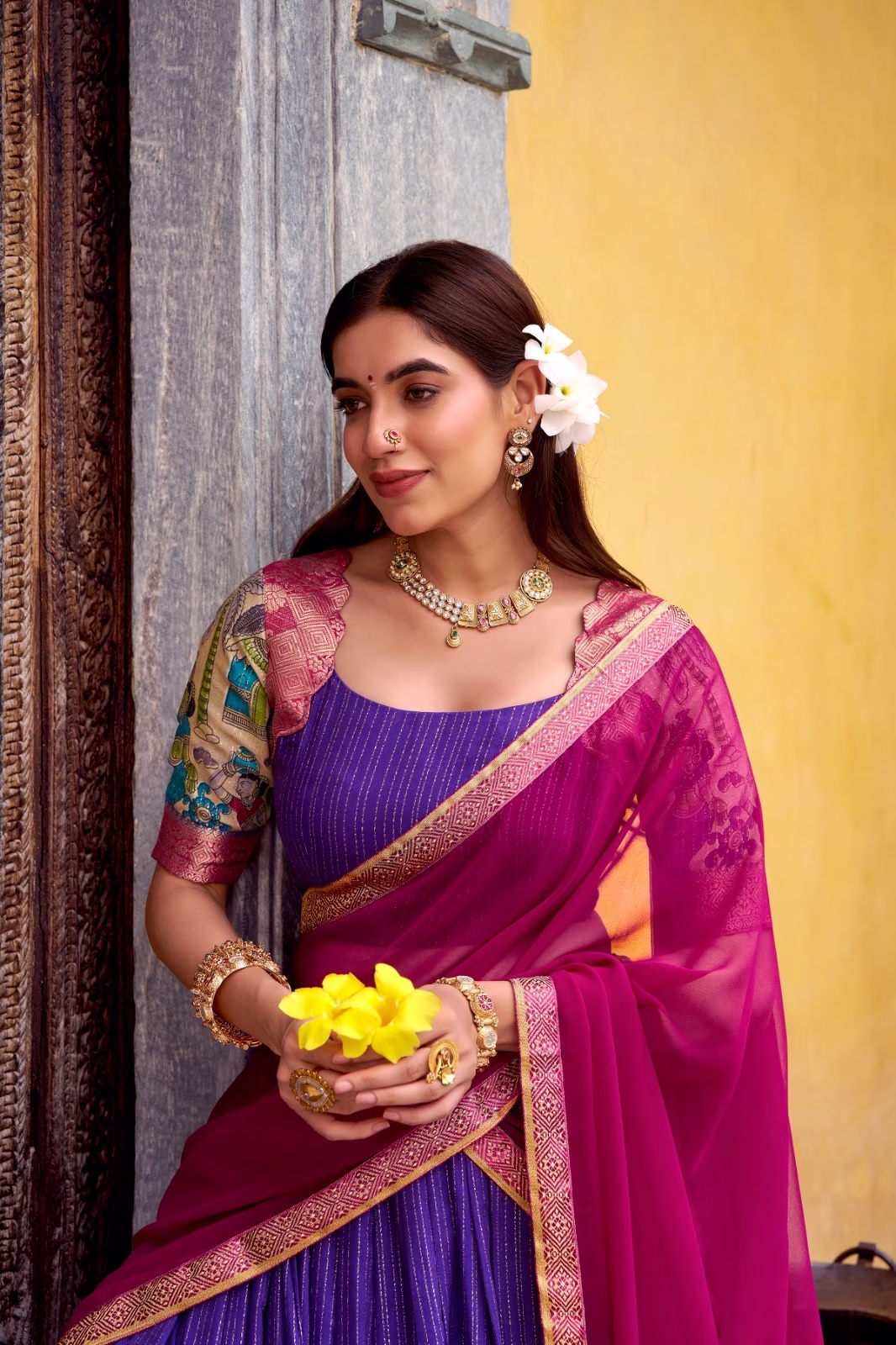 WhatsApp-Image-2026-01-16-at-6.22.52-PM.avif Tusser Silk Floral Print Lehenga Choli with Dupatta - Pink - Image 1