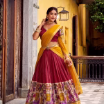 Tusser Silk Floral Print Lehenga Choli with Dupatta