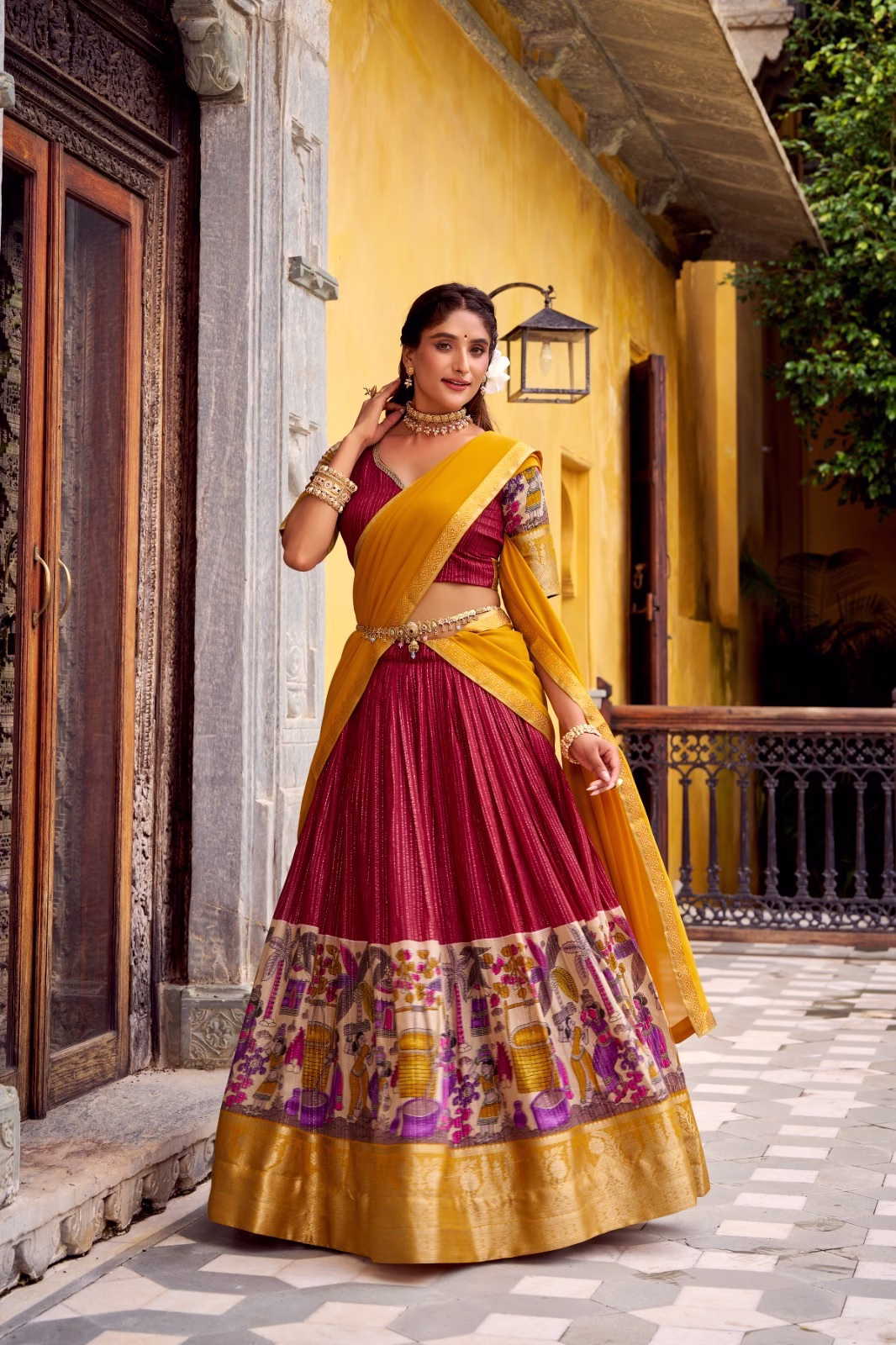 WhatsApp-Image-2026-01-16-at-6.28.57-PM.avif Tusser Silk Floral Print Lehenga Choli with Dupatta - Image 1