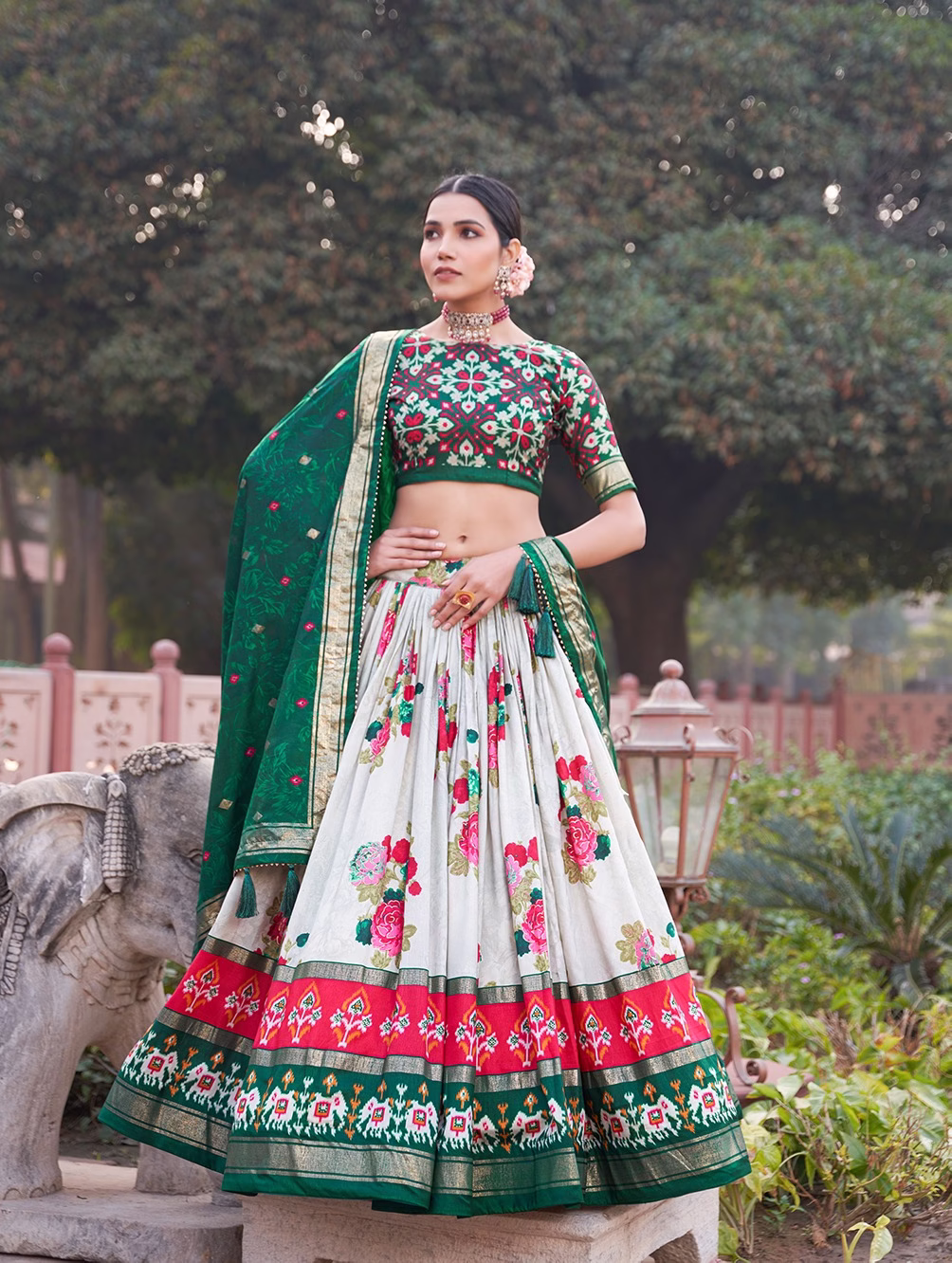 WhatsApp-Image-2026-01-21-at-4.18.34-PM.avif Green Tusser Silk Lehenga Choli with Foil Work | Buy Designer Lehenga Online - Image 1