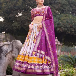 Tusser Silk Lehenga Choli with Print & Foil Work - Purple