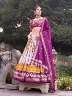 Tusser Silk Lehenga Choli with Print & Foil Work - Purple