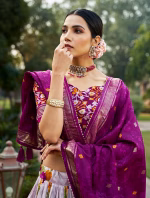 Tusser Silk Lehenga Choli with Print & Foil Work - Purple - Image 2