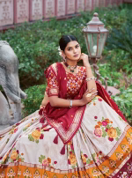 Tusser Silk Lehenga Choli with Print & Foil Work - Red - Image 4