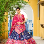 Heavy Lichi Silk Lehenga Choli with Jacquard Border - Blue