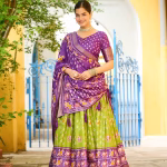 Heavy Lichi Silk Lehenga Choli with Jacquard Border - Parrot