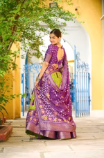 Heavy Lichi Silk Lehenga Choli with Jacquard Border - Parrot - Image 4