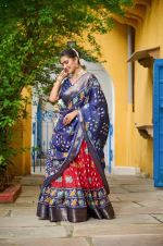Heavy Lichi Silk Lehenga Choli with Jacquard Border - Red - Image 4