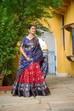 Heavy Lichi Silk Lehenga Choli with Jacquard Border - Red