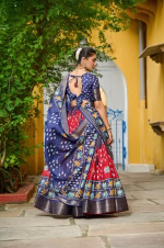 Heavy Lichi Silk Lehenga Choli with Jacquard Border - Red - Image 2