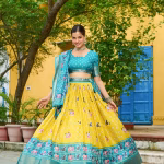 Heavy Lichi Silk Lehenga Choli with Jacquard Border - Yellow