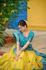 Heavy Lichi Silk Lehenga Choli with Jacquard Border - Yellow - Image 2