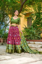 Heavy Lichi Silk Lehenga Choli with Jacquard Border - Purple - Image 3